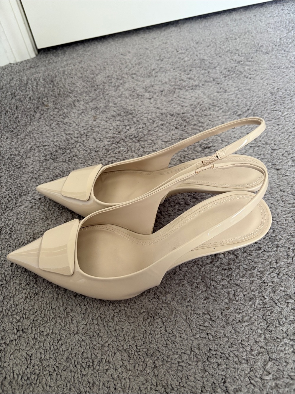 ZARA Women Preppy Corp Core White Leather Slingback Kitten Heels  SZ 40 - Picture 3 of 8